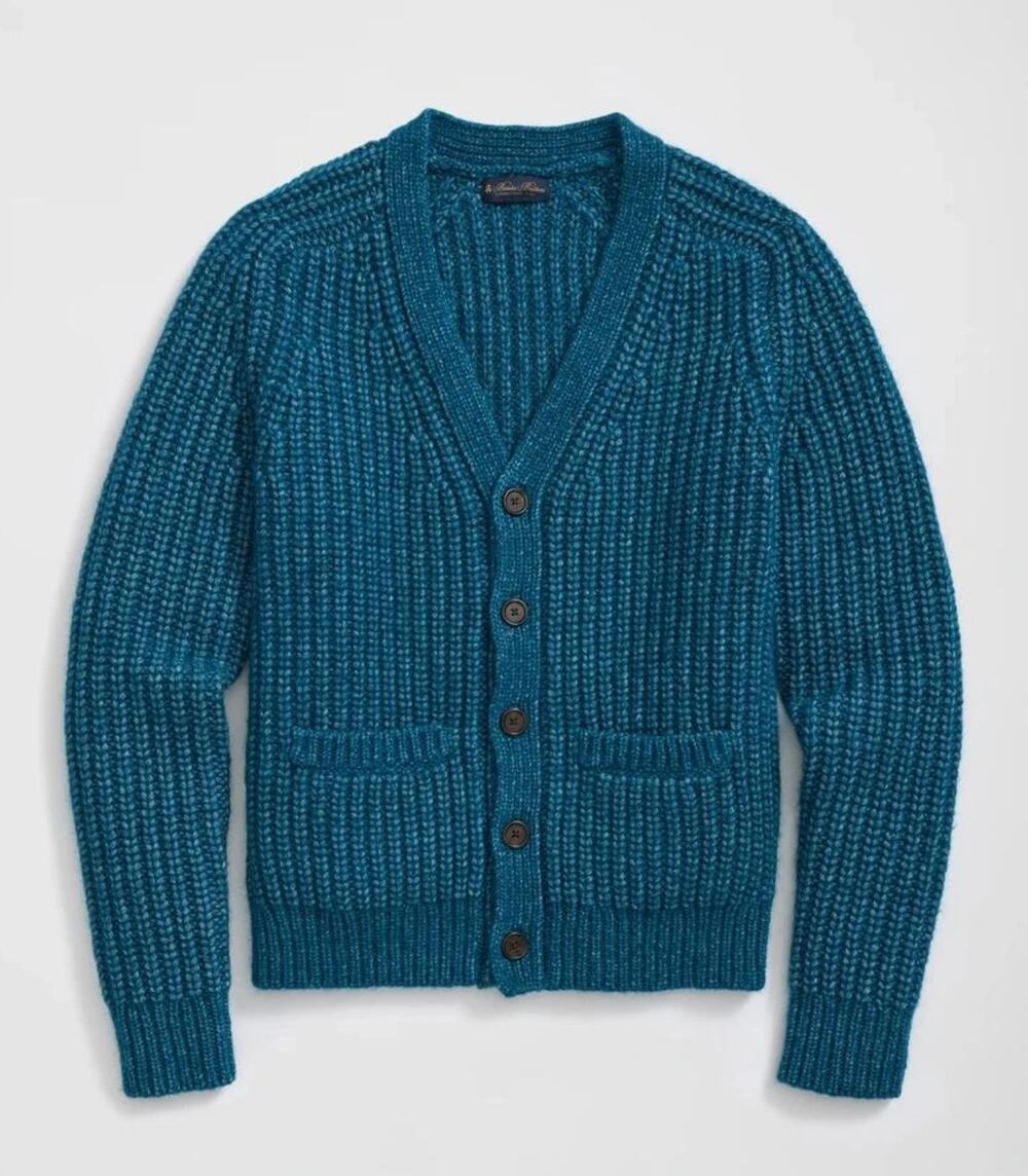 Brooks Brothers Mens Alpaca Wool V Neck Cardigan Sweater English Rib Size XL New